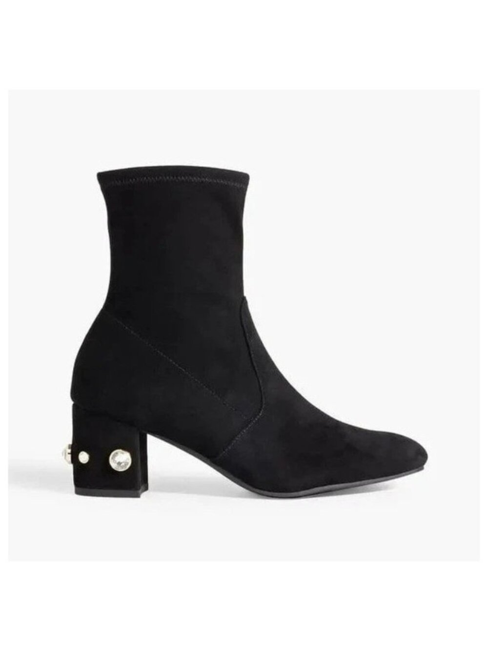$650 Stuart Weitzman Siggy PEARL Suede Bootie black SOCK BLOCK STRETCH 8.5 (A6)